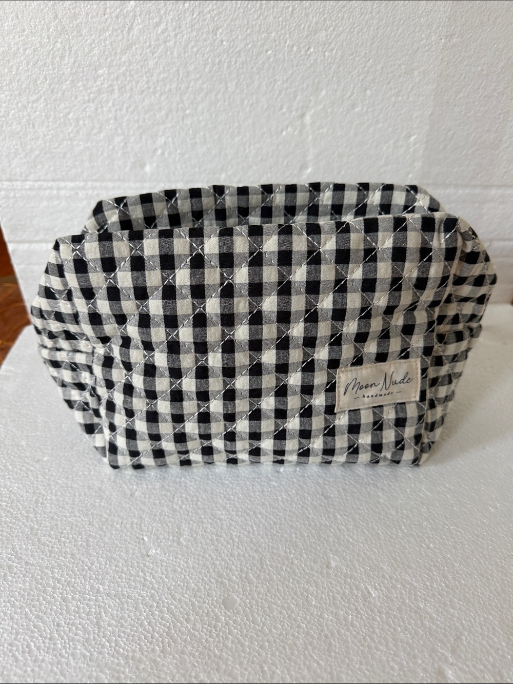NEW Moon Nude Black & White Gingham Quilted Cosmetic Bag